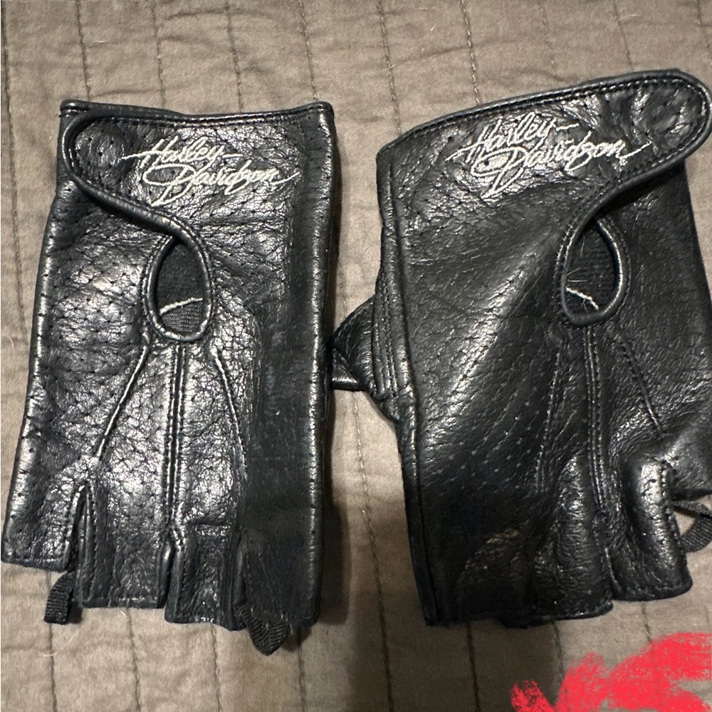 Harley-Davidson Black Fingerless Leather Gloves XS